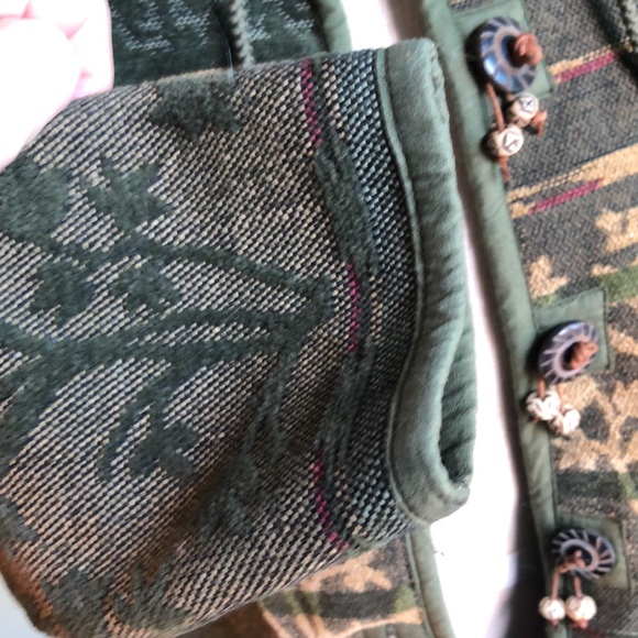 Tapestry Jacket by Flashback PXL green,gold,unique buttons/pockets floral motifs - Picture 14 of 17